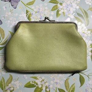 Vintage Leather Clutch purse • Grandma • lipstick • jewelry • evening • green
